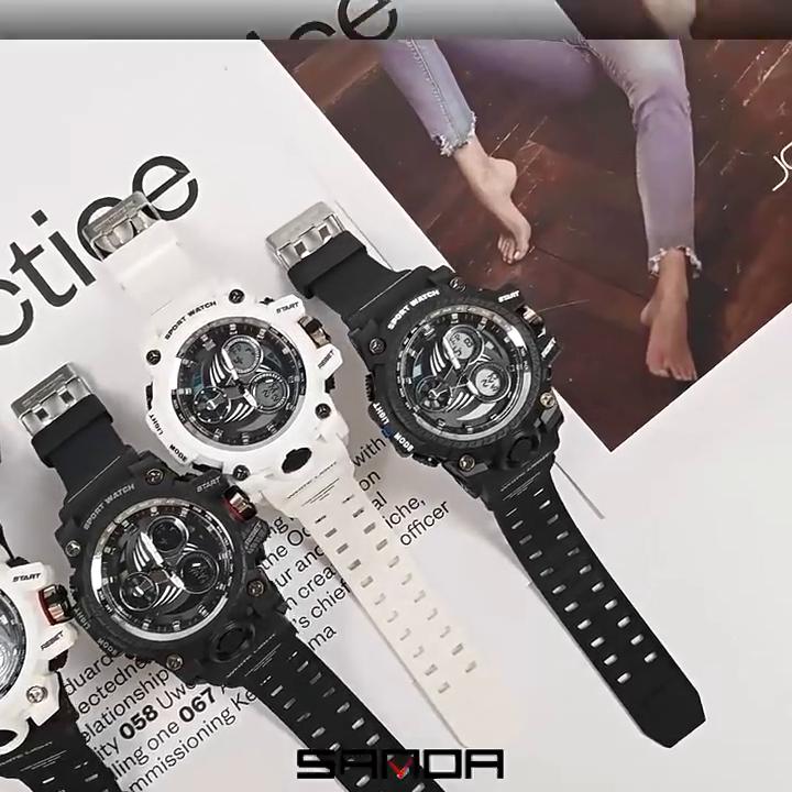 SANDA Nové modely prodávají mladé elektronické hodinky Luminous Waterproof Fashion Větruodolné pánské hodinky s budíkem