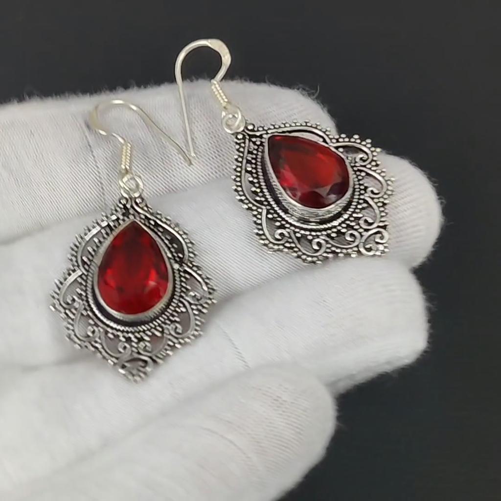 Boucles d’oreilles grenat rouge, boucle d’oreille en pierre précieuse, boucle d’oreille en argent pierre précieuse grenat rouge antique, bijoux en pierre précieuse en argent massif 925, boucle d’oreille en pierre précieuse pour elle