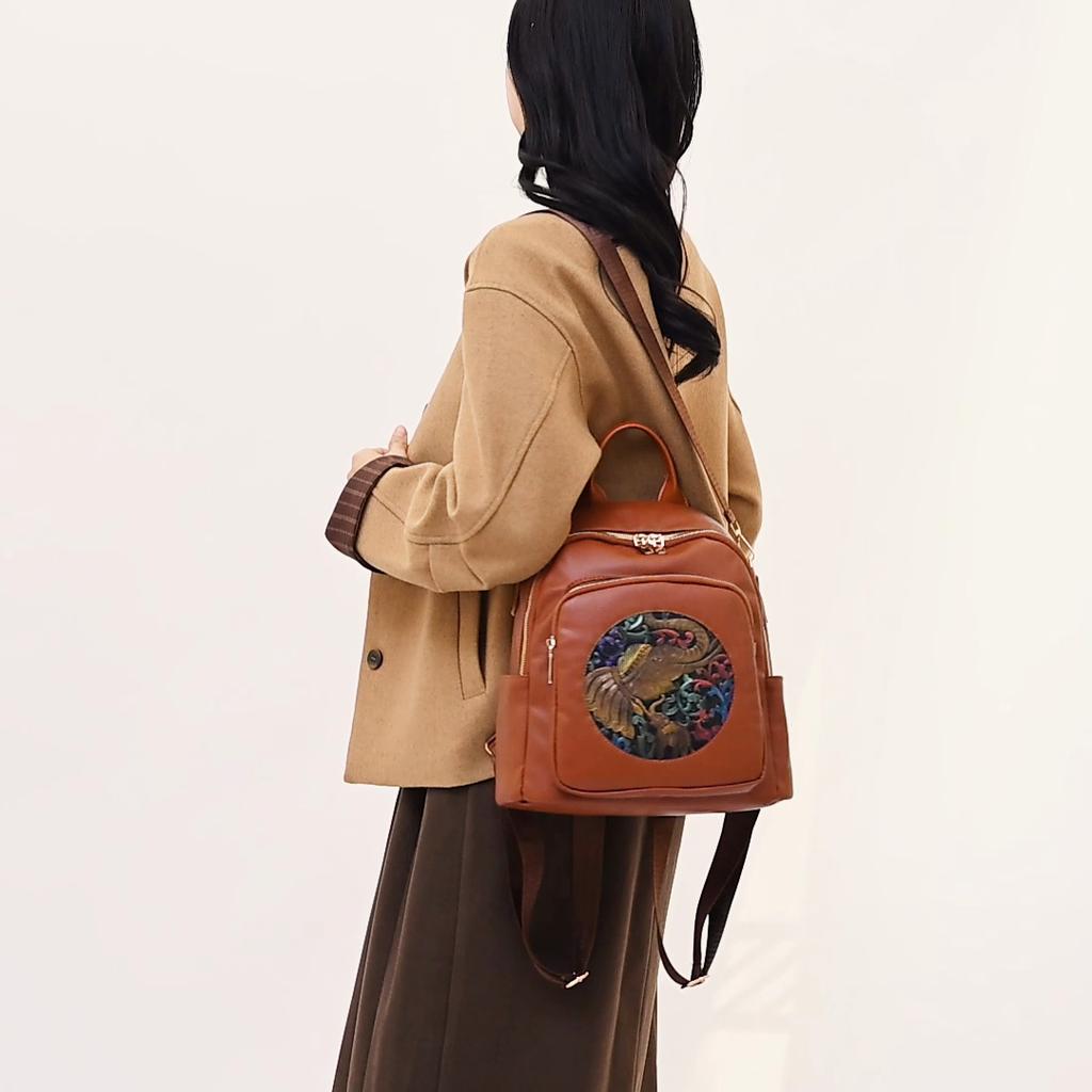 Damski plecak podróżny z nadrukiem PU, duża pojemność, wielofunkcyjny, na ramię, crossbody