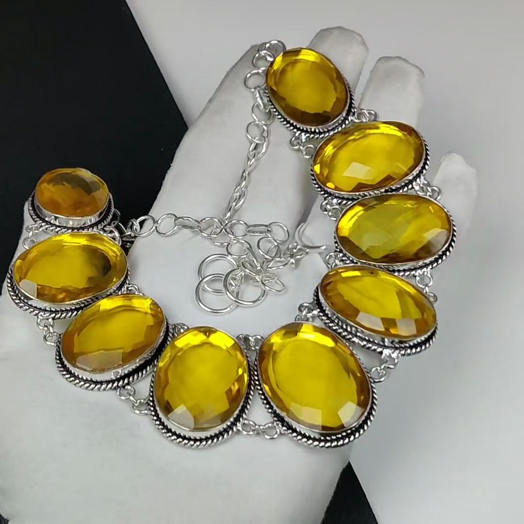 Natural Citrine Gemstone Handmade 925 Sterling Silver Electroform Necklace, Citrine Silver For Wife Unisex Necklace Birthday Gift