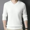 Korean Trend Fashion Autumn Winter Sweaters Men Solid V-Neck Screw Thread Smart Casual Long Sleeve Slim Pullovers Knitted Tops