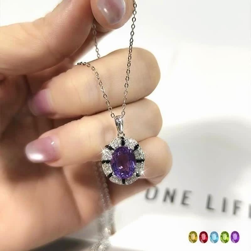 S925 Silver Necklace with Natural Topaz/Crystal Pendant, Colorful Gemstone Jewelry for Women