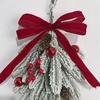 Retro Style Christmas Ornament Flocked Teardrop Swag for Front Door, Artificial Pine with Red Staircase Handrail Garland Berries Velvet Bow,