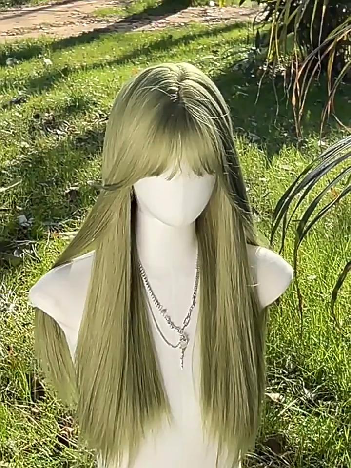 Peluca de Cosplay XIYUE con Flequillo Cabello Liso Sintético 20 Pulgadas de Largo Resistente al Calor Peluca Verde Fruta Para Mujeres