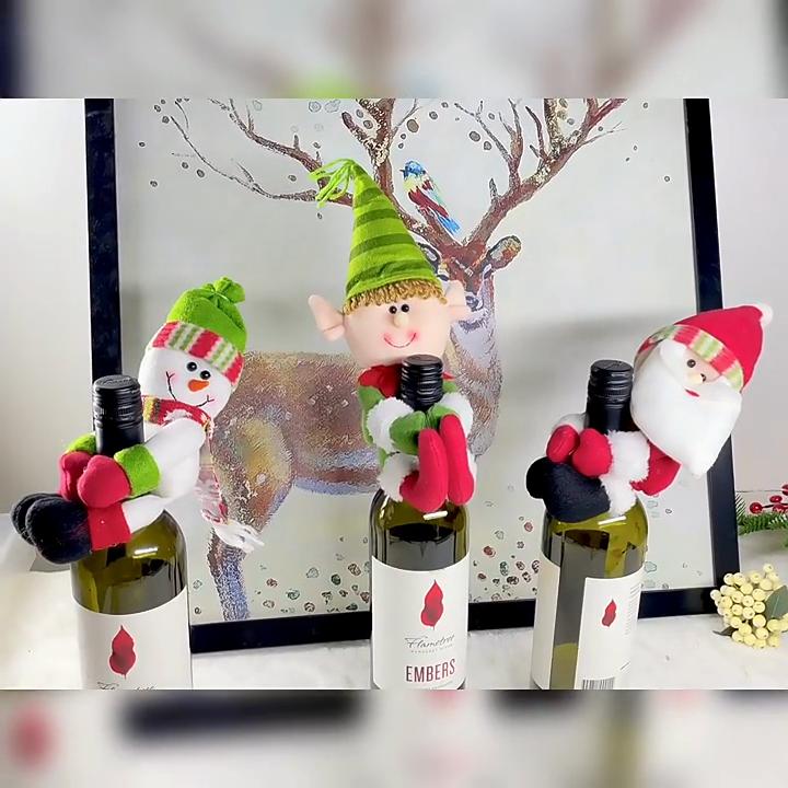 Christmas Santa And Snowman Bottle Covers Set With Handmade Fabric For Bar And Restaurant Decor