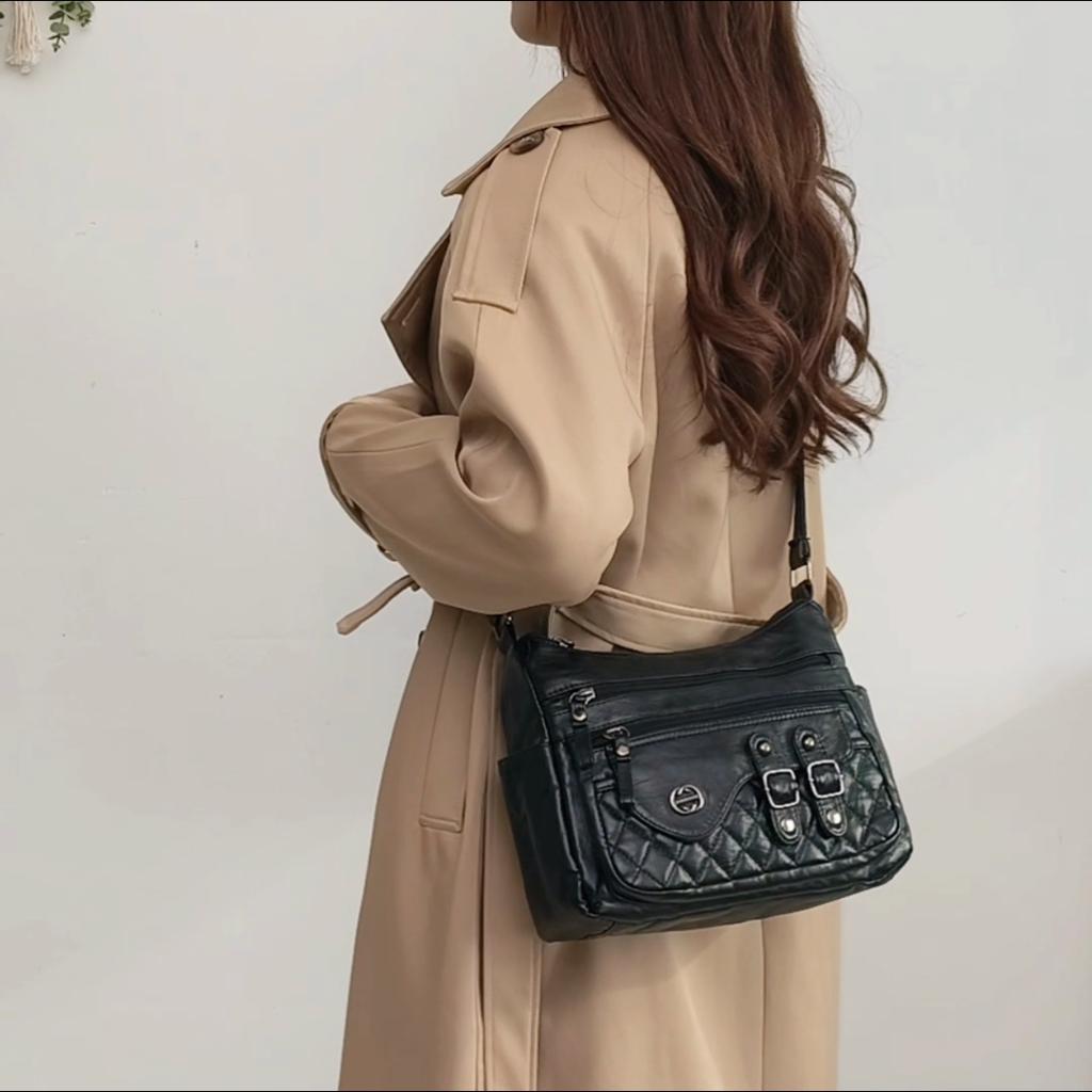 Soft Leather Multi-Layer Shoulder Bag Women's Multi-Pocket Crossbody Bag Mother's Bag