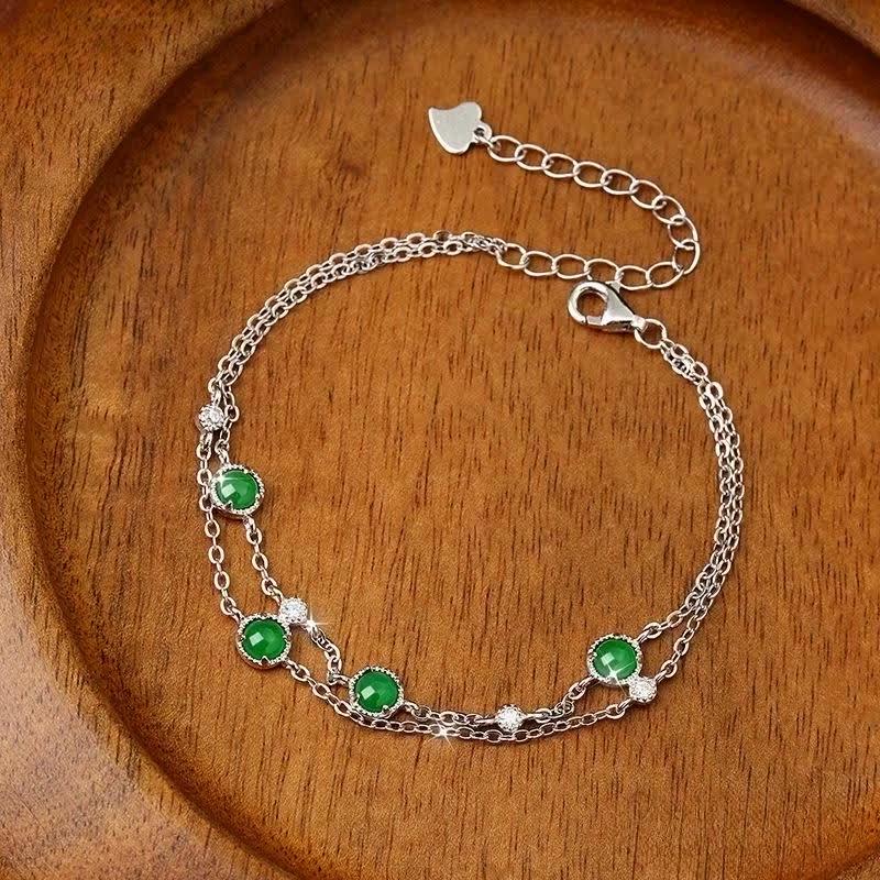 Fashion Commuter Natural Jadeite Yang Green Double Row Design Inlaid Women's Light Luxury Versatile Bracelet Fashion Retro Jewelry Gift