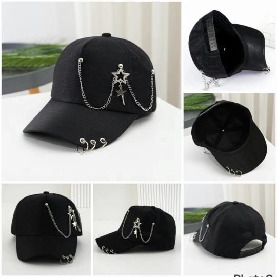 Baseball Cap Hat Metal Ring Chain Star Spring Summer Autumn Punk Hip Hop Rock Adjustable Unisex Men Women Outdoor Casual Cotton