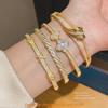 Fashion Leaf Charm Bracelet With Zirconia And Goldplated Copper For Women