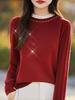 Einfarbiger Pullover Damen Perlenbesetzt Locker Modisch Unterziehstrickpullover Herbst und Winter Oberteil