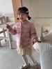winter baby girl thicken short cotton-padded V-neck jacket Girls' warm cotton-padded clothes foreign style children's autumn cute cartoon print coats