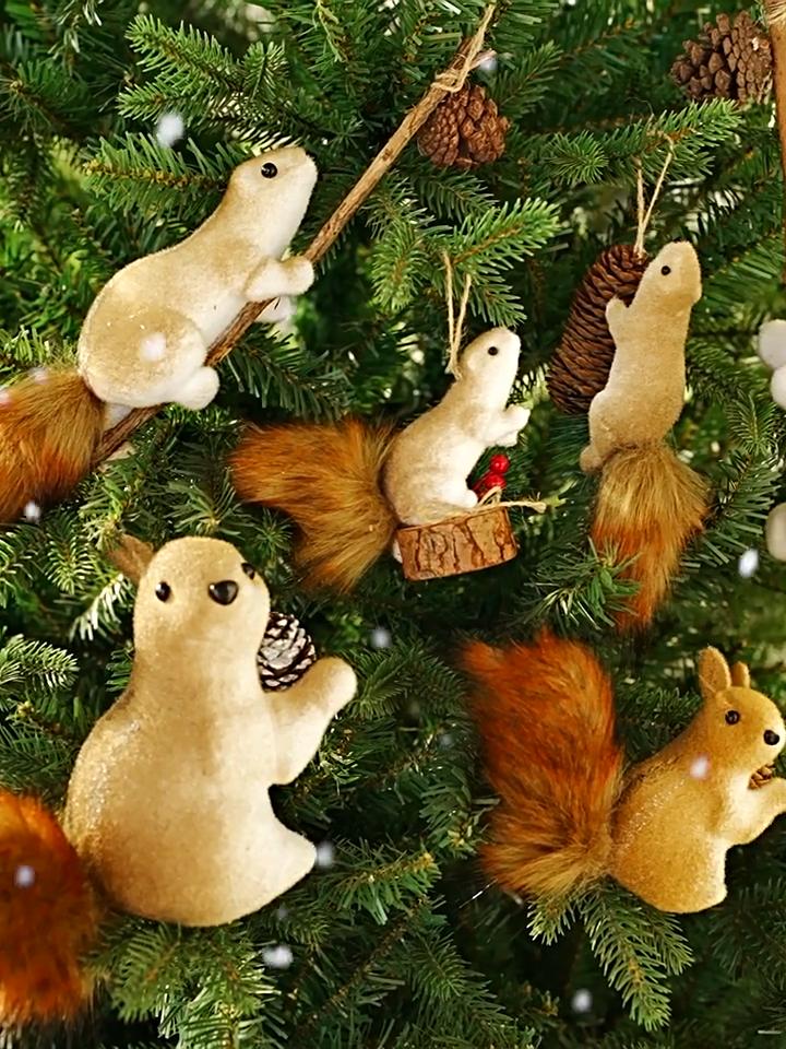 Cute Realistic Squirrel Christmas Tree Hanging Ornaments Pendant Christmas Home Wall Decoration New Year Holiday Party Kids Gift