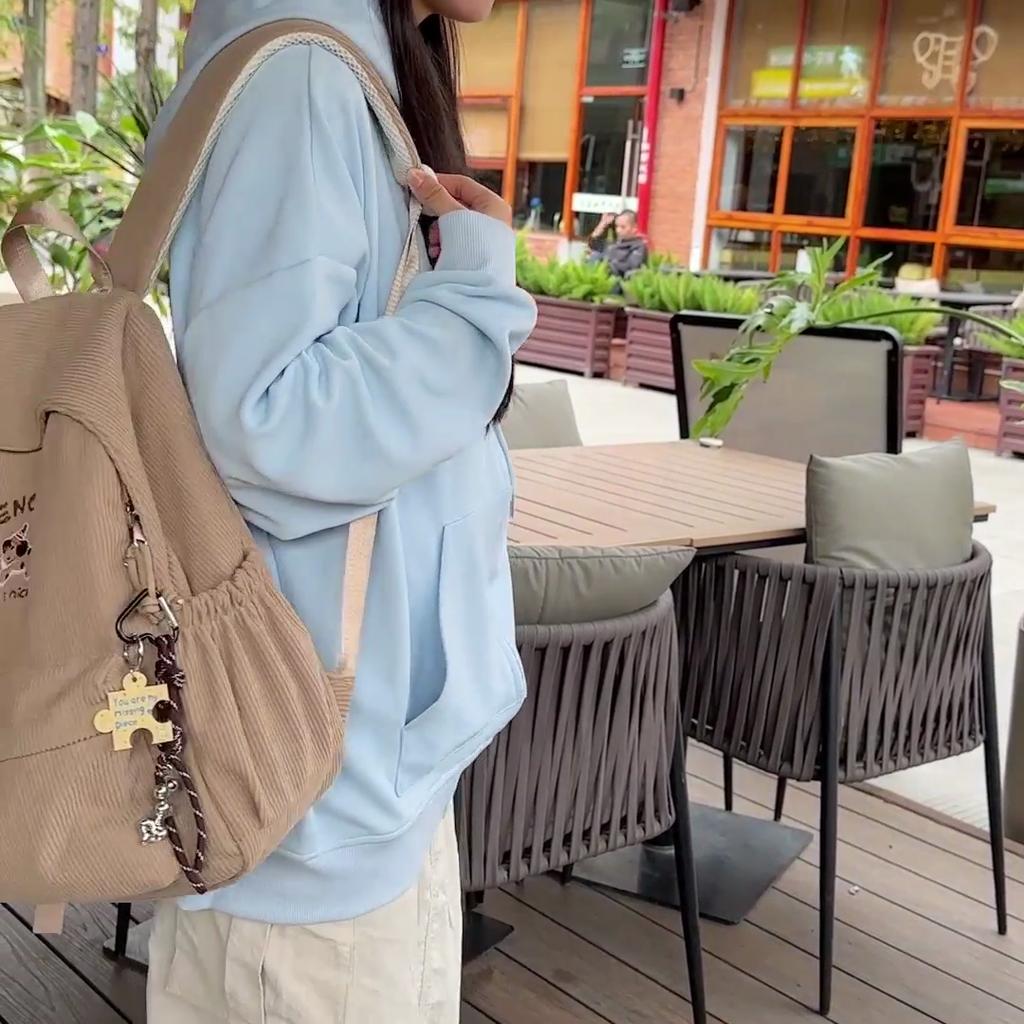 Dog Embroidery Backpack Women's Large Capacity Backpack Corduroy Student Schoolbag