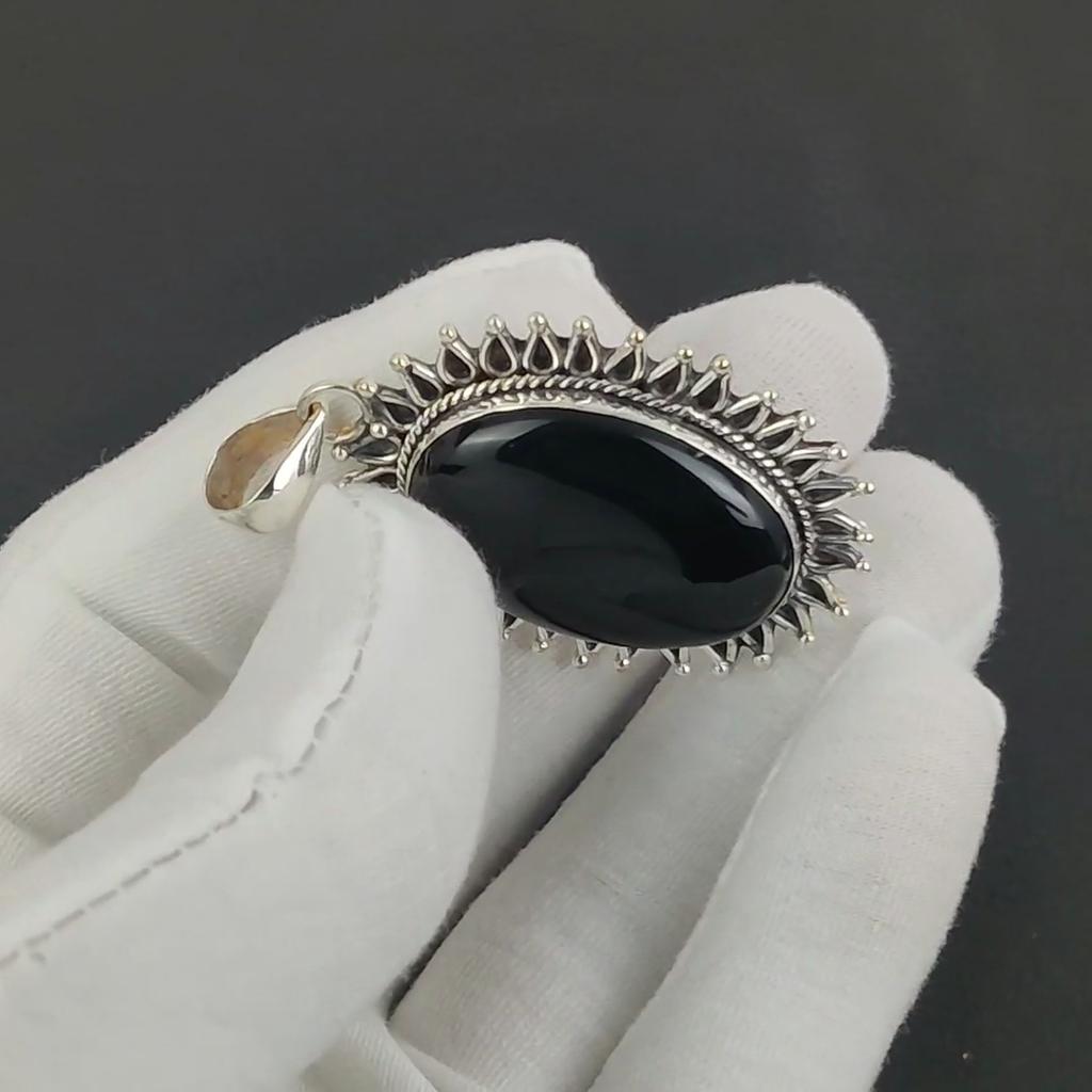 Серебряный кулон с натуральным черным ониксом из стерлингового серебра 925 пробы — овальный дизайн ручной работы, повседневная бижутерия, подарок на День благодарения