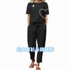 Summer Women Casual Linen Cotton Set With Short Sleeve Oneck Top And Wide Leg Pants For Comfortable Office Wear