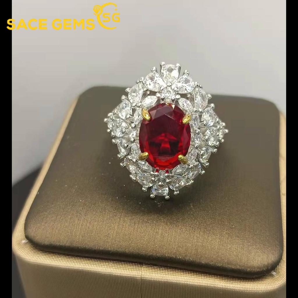 Sace Gems Bague classique en alliage de cuivre et Zircon rouge pour dames, bijoux de mariage, promesses, cadeaux de fête