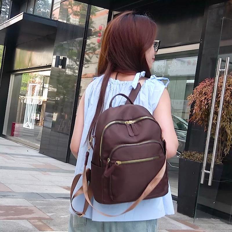 Solid Color Oxford Backpack Women's Large Capacity Lightweight Travel Bag