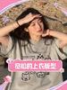 Summer Loose T-shirt Gray Short Sleeve Round Neck Top for Women