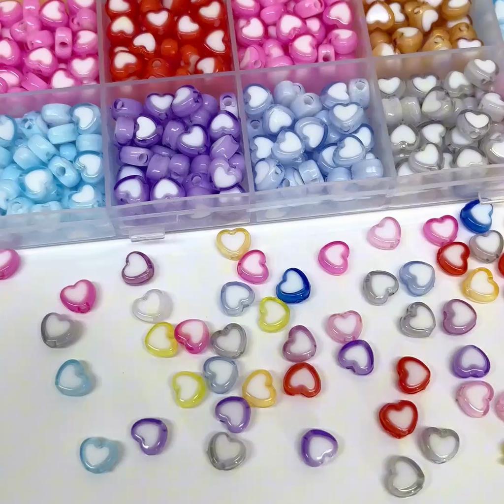 30Pcs Acrylic Heart Shape Beads Loose Spacer Beads for Jewelry Making DIY Bracelets Necklace