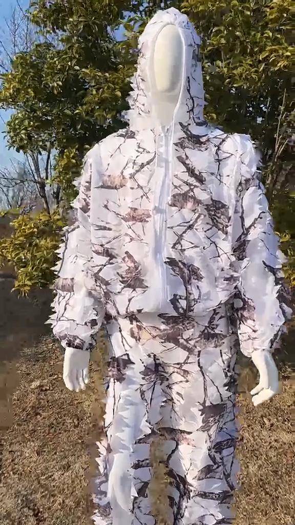 Snow Wild Camouflage Ghillie Suit 3D Leaf Jackor och Byxor Set Kläder för Jakt