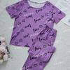 European and American Style Women’s Spring and Summer Pajama Set Plus Size Heart Print Short Sleeve Top and Long Pants Comfortable Loungewear