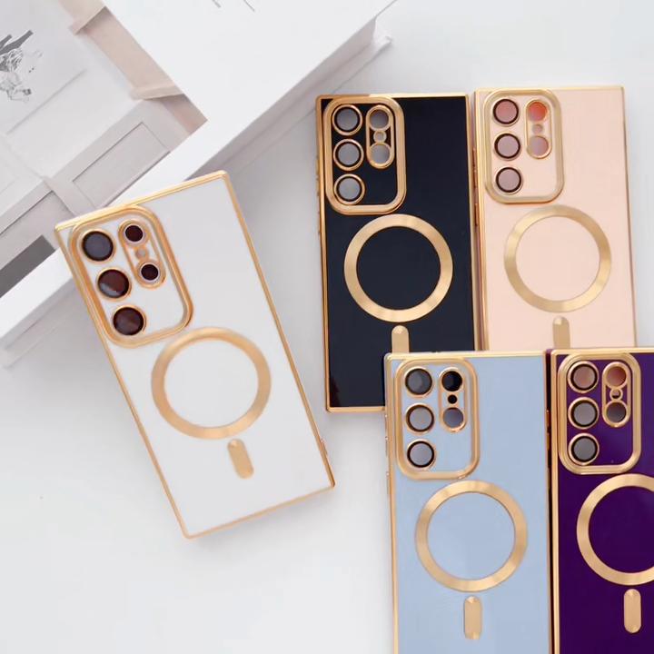 Luxury Wireless Charging Magnetic Phone Case For Samsung S21 S22 S23 Ultra Plus Magsafe Bumper Shockproof Soft Cases Cover