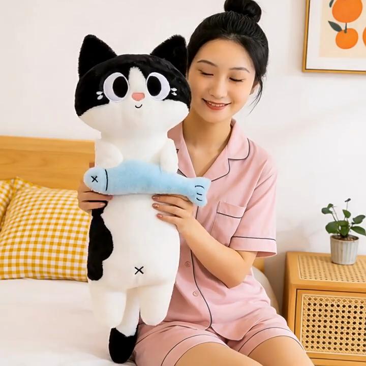 Soft Plush Fish Cat Long Body Pillow For Sleep And Relaxation Girls Side Sleeping Comfort