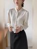 Jacquard Standing Collar Shirt for Women Spring and Autumn Niche Vintage French Layering Top