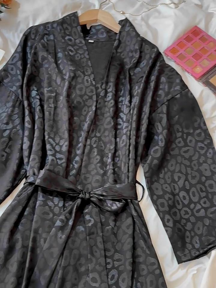 women’s long-sleeve loungewear sexy tie-front morning robe simple pajamas ice silk bathrobe