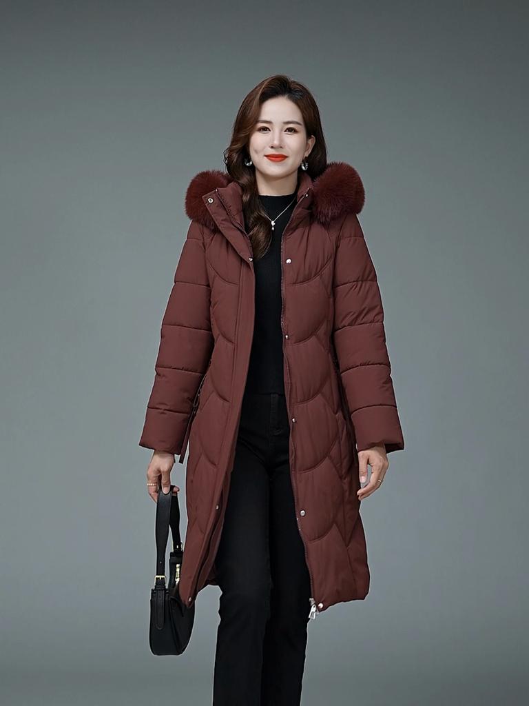 Middelaldrende Kvinners Kåper Vinter Lange Parkaser Hette Fuskepelskrage Tykke Varme Hverdagslige Kvinnejakker