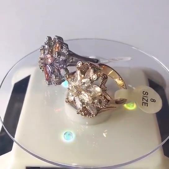 SODROV Rainbow Crystal Jewelry Colorful Zircon Flower Rings for Women