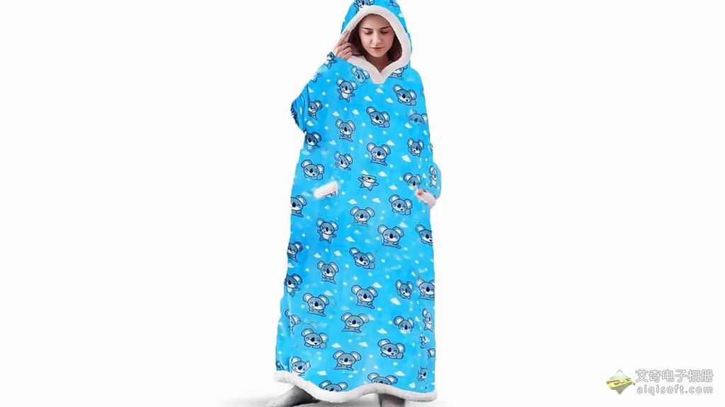 Men's and Women's Autumn Winter Warm Wearable TV Blanket Flannel Robe with Pockets Loose Casual Hooded Home Loungewear