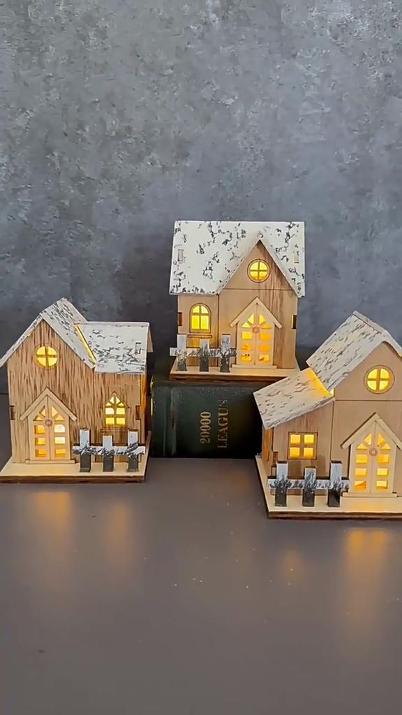 Christmas Decoration Luminous Wooden House LED Wooden Christmas House, Luminous Wooden House Decoration, Christmas Halloween Birthday Party