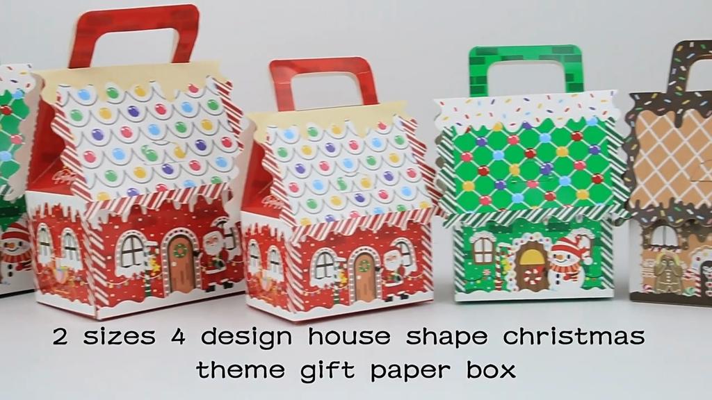 5PCS Christmas Candy Boxes House Shape Gifts Wrapping Bags DIY Cookie Candy Chocolate Packing Boxes Xmas Party Home Decoration