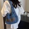 Student Shoulder Bag Letter Print Denim Bag Women's Large Capacity Commuter Tote Bag