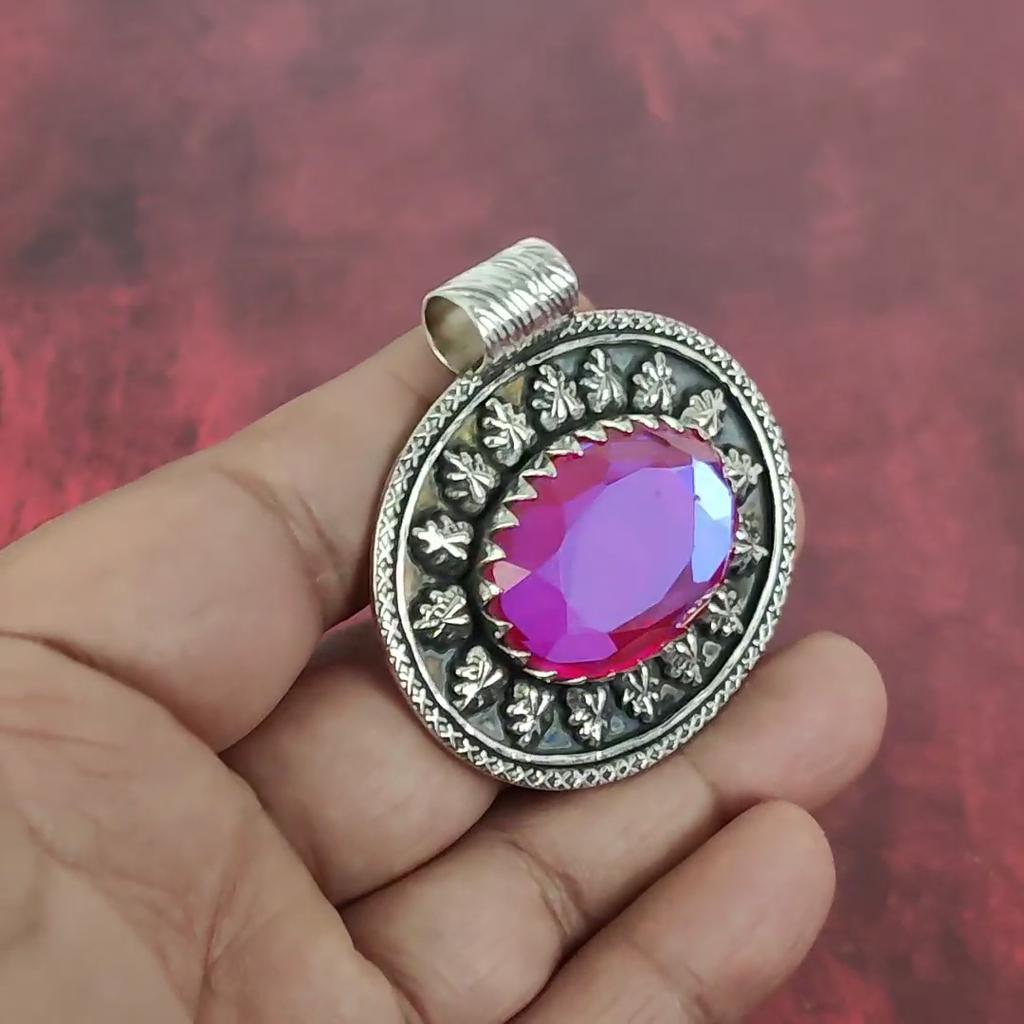 Pink Mystic Topaz 925 Solid Sterling Silver Pendant, Handmade Gemstone Pendant Jewelry, Gifts For Wife Brand New Pendant