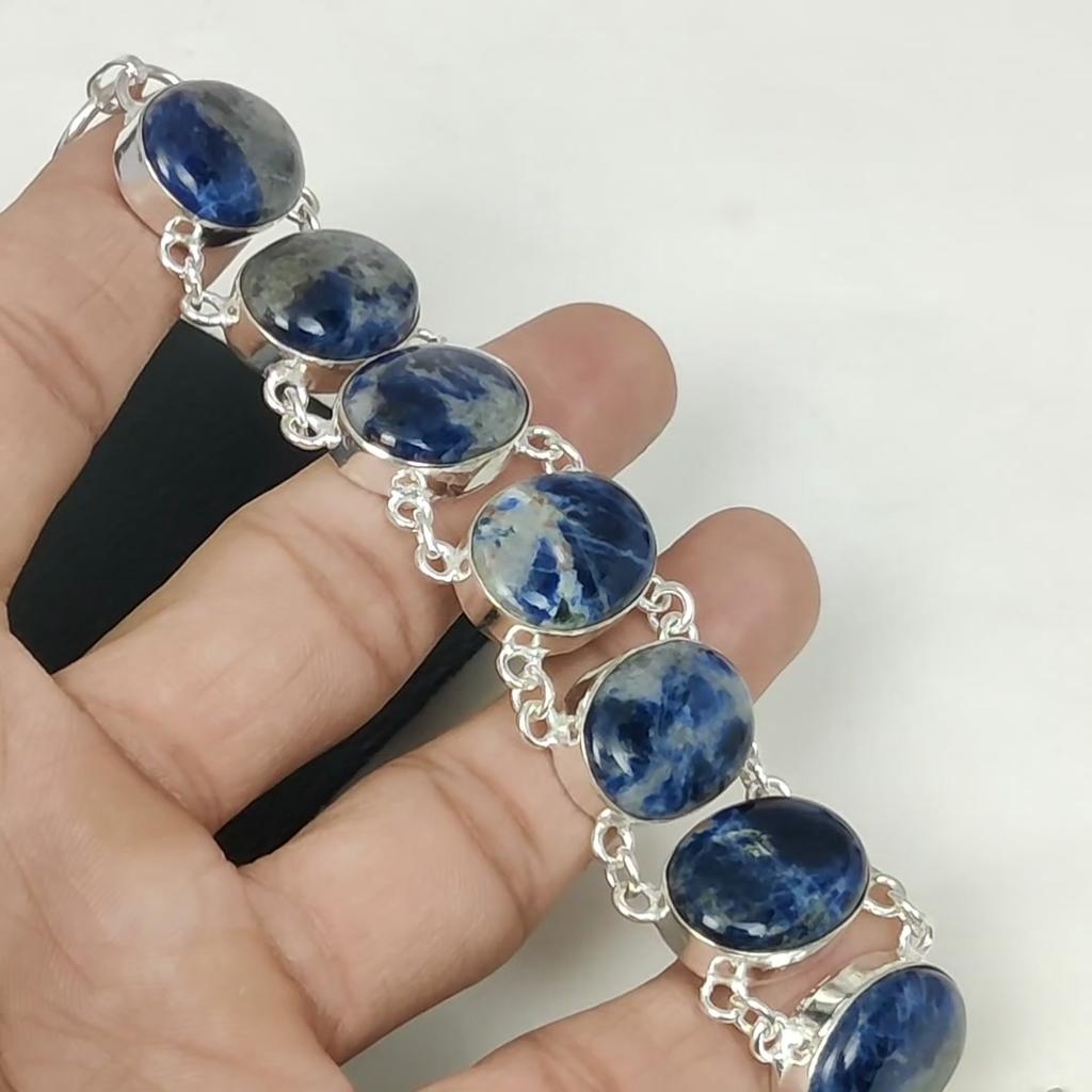 Natural Sodalite Gemstone Handmade 925 Sterling Silver Bracelet, Sodalite Bracelet For Wife , Unisex Bracelet, Birthday Gift For Love