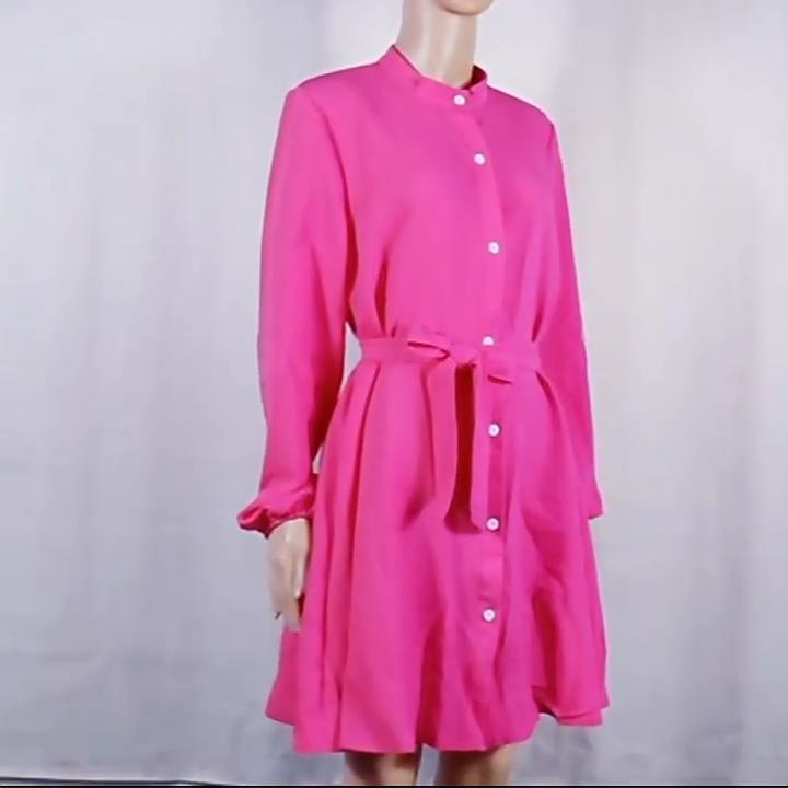 DAFIFY Women's Fashion Summer Spring Solid Color Print Long Sleeve Stand-collar High Waist Casual Dresses