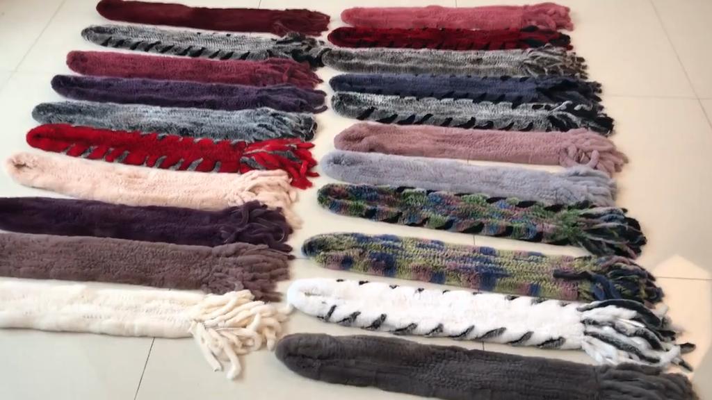 New Lady Knitted Real Rex Rabbit Fur Tassel Scarves Women Winter Warm Natural Rex Rabbit Fur Muffler Thick Knit Real Fur Scarf