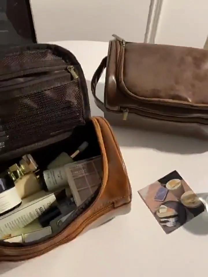 Large Capacity Men's and Women's Toiletries Bag, Portable for Outdoor Use, Waterproof PU Makeup Bag, Simple Business Travel Handbag Storage Bag