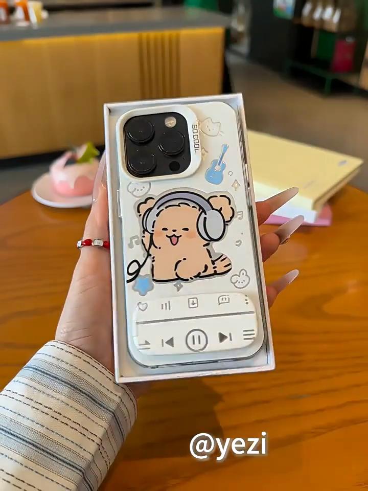 Cute Cartoon Music Puppy Phone Case for iPhone 17ProMax 11 12 13 14 15 16 17 Pro Max Plus Whelp Player Mirror Shockproof Cover
