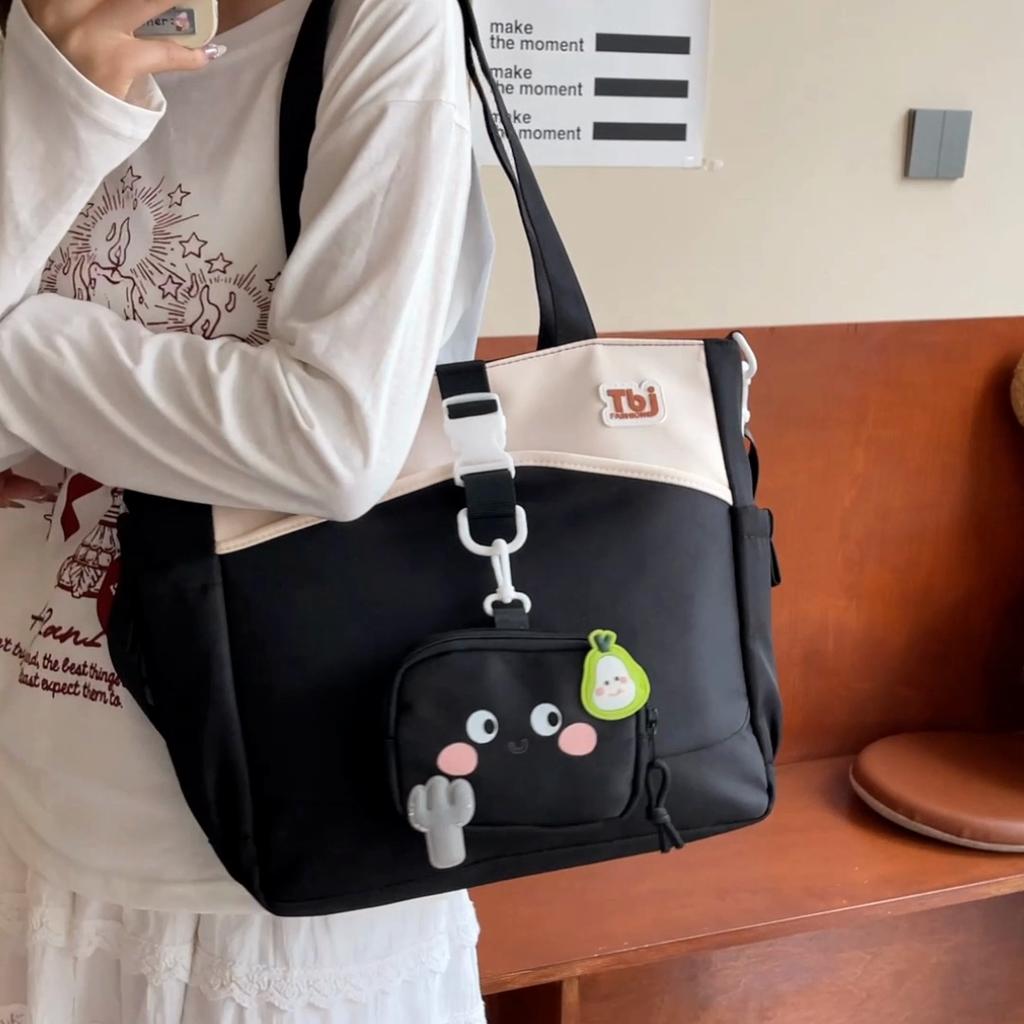 Cartoon Women's Shoulder Bag Contrast Color Student Crossbody Bag Large Capacity Tote Bag