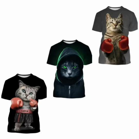 Muay Thai Kickboxen Katze T-Shirt Unisex Damen Herren 3D Druck Kinder Tops T-Shirts
