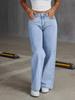 Damen Jeans mit hoher Taille und geradem Bein, Lockere Wide Leg Jeans aus Denim, Säuregewaschen Hellblau Dehnbare Jeans mit Taschen, Lässige Büro-Arbeitshosen