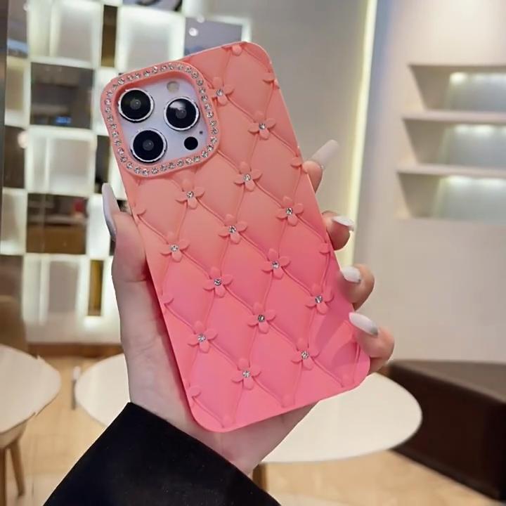 Luxury Glitter Rhinestone 6D Flowers Case for IPhone 17air 13 14 15 16 Pro Max Gradient Color Soft Silicone Shockproof Cover