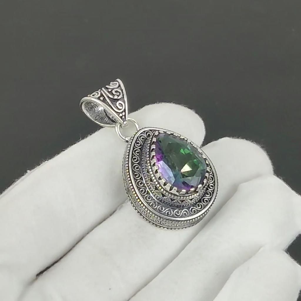 Mystischer Topas Anhänger, 925 Sterlingsilber Handgefertigter Schmuck, Mystischer Topas Silberanhänger, Partyschmuck für Damen, Anhänger Geschenk