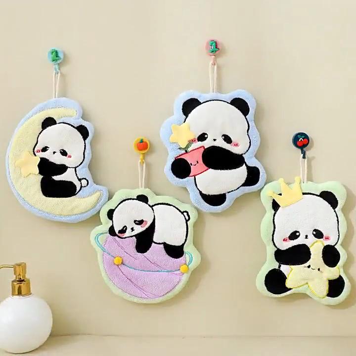 Kids Cartoon Hand Towel Coral Fleece Thick Hanging Towel for Kitchen Bathroom Soft Absorbent Washcloth Children Gift Set with Loop