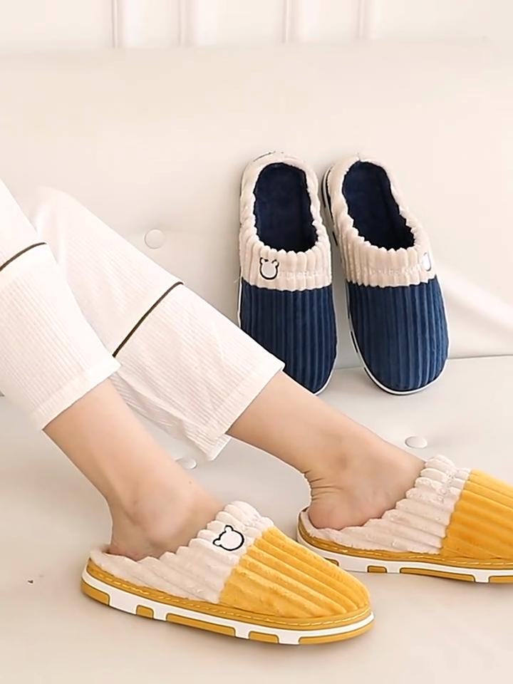 Autumn and Winter Couple Cotton Slippers for Female Home Use, Indoor Postpartum Warmth, Anti Slip Plush Home Furnishings, Cotton Slippers