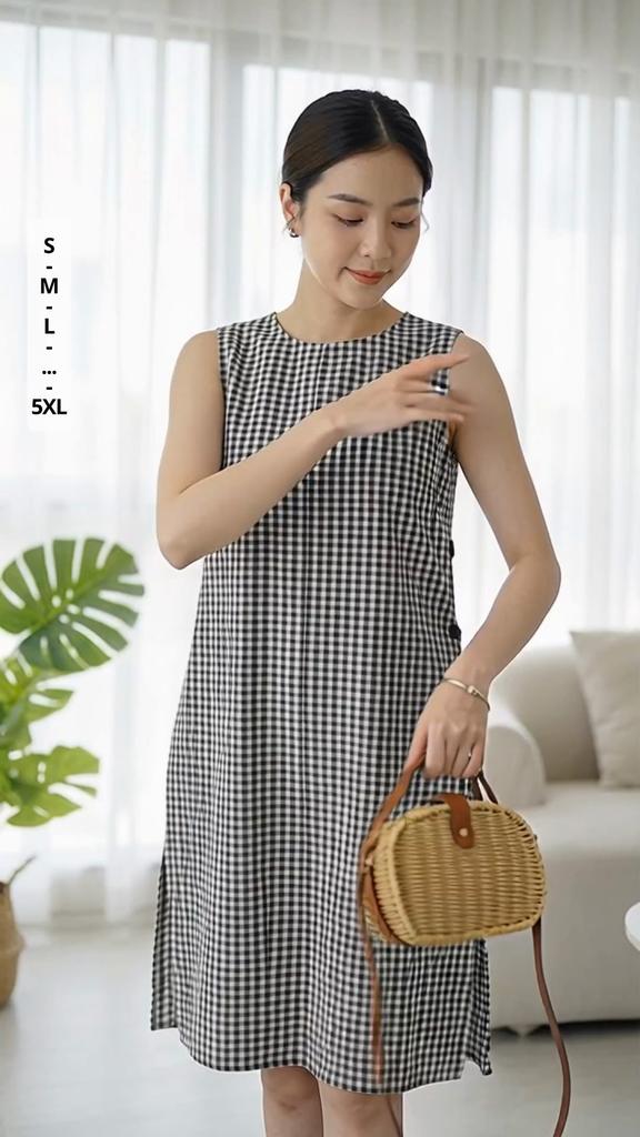 ZANZEA Women Summer Plaid Print Casual Round Neck Side Slit Sleeveless Long Tank Tops