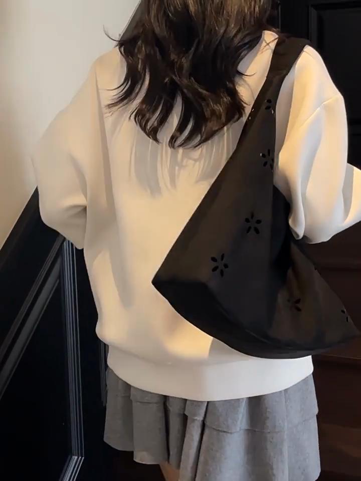 Yogodlns Faux Suede Women's Hollow Flower Shoulder Bags Matte Leather Female Underarm Bag Vintage Large Capacity Female Tote Handbags